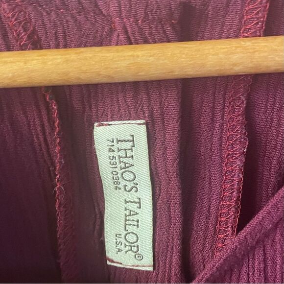 Vintage Thao’s Tailor Burgundy Button-Back Midi Dress Size XS EUC - Picture 8 of 12